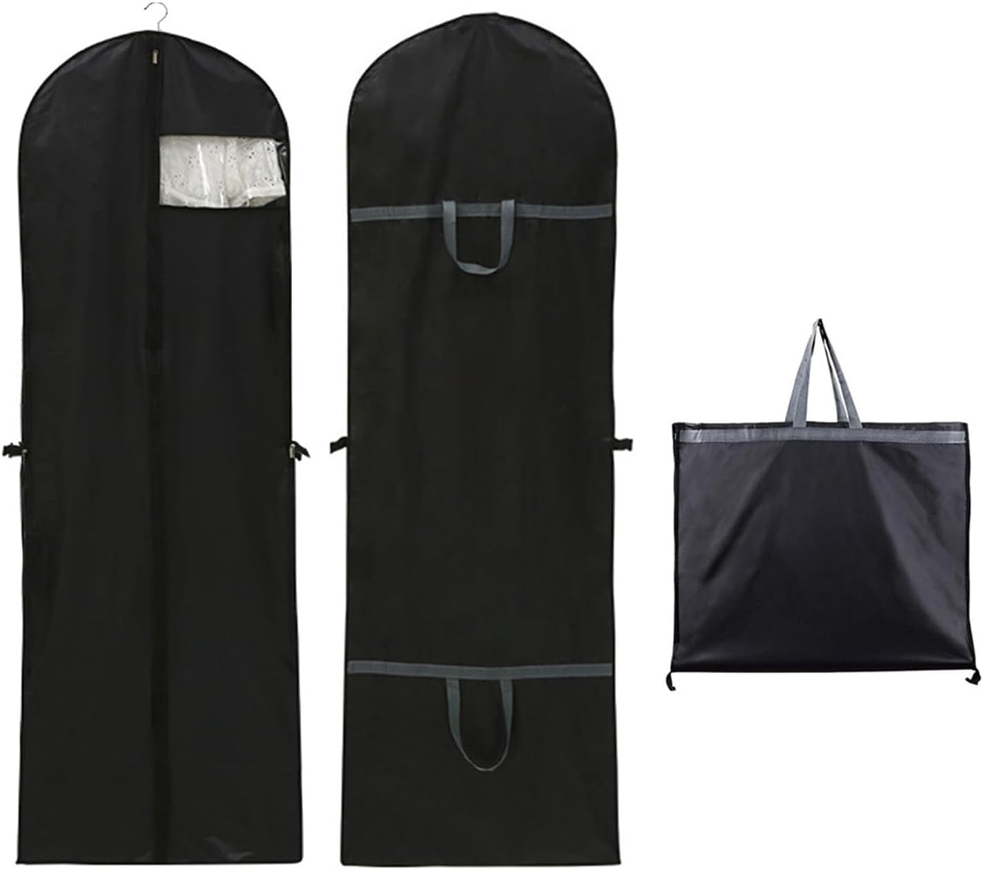 Long Dress Covers Bag Dust Proof Clothes Covers Moth Proof Garment Bag Wedding Dress Bag Folding Long Coat Cover for Coat Gowns Dresses Shirts Suits Jackets Storage (Black)