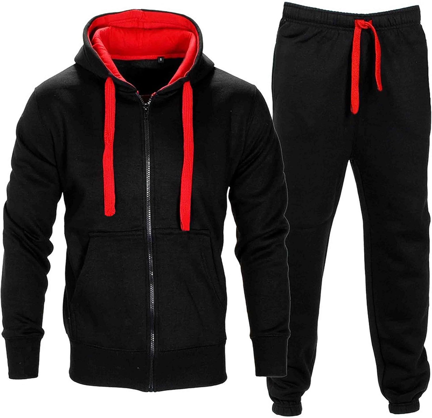 Love My Fashions® Men’s Tracksuit Full Sleeve Contrast Fleece Top & Bottom Cord Set Zipper Hood Jogging Suit Set Plus Sizes
