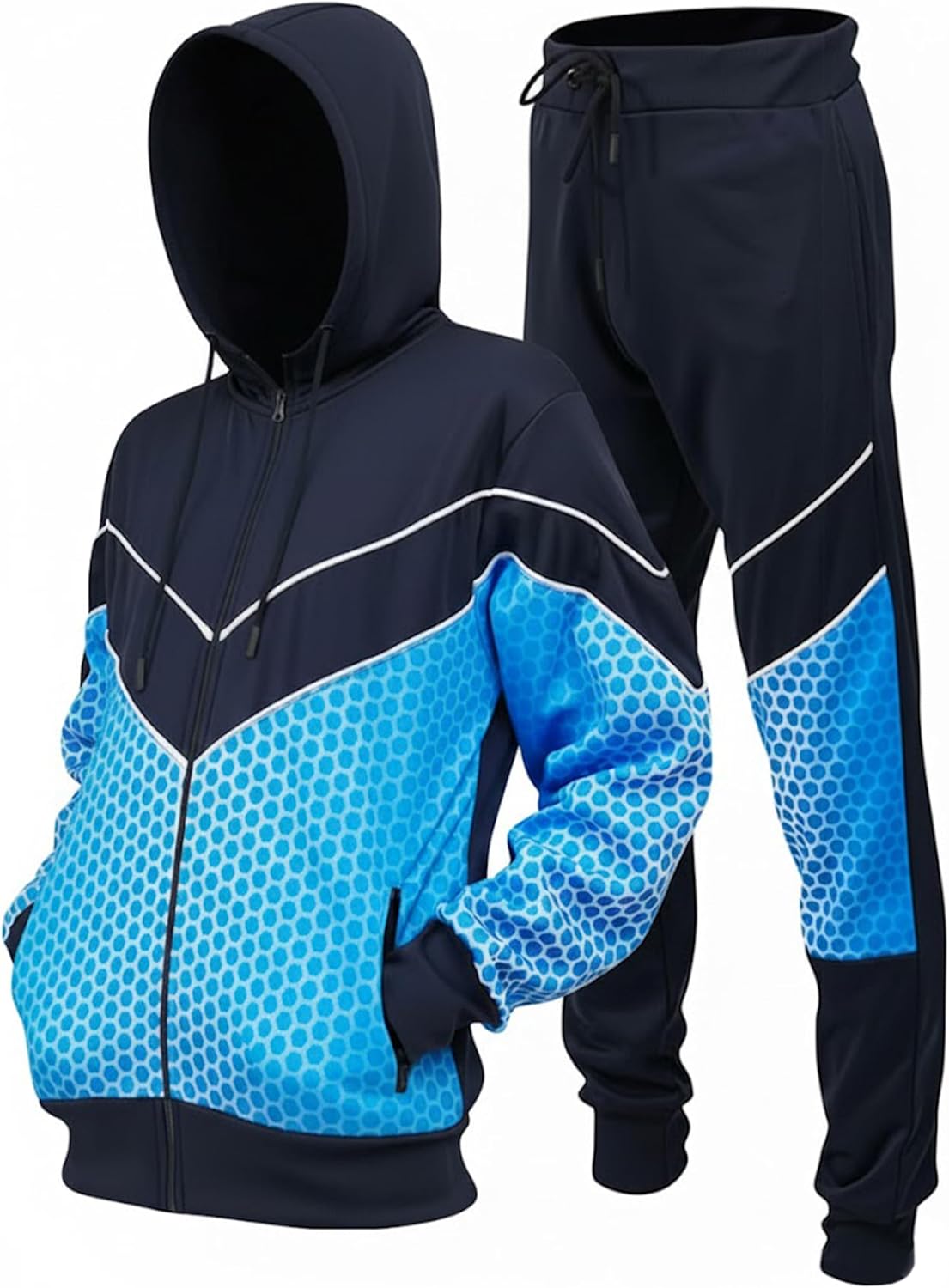 Love My Fashions® Mens Tracksuit Set 2 Piece Sweat Suit Full Zip Polyester Tracksuits Hooded Activewear Suit Jogging Bottoms