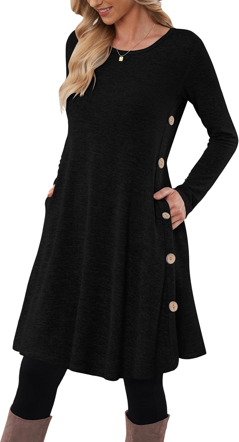 MOLERANI Jumper Dress for Women Long Sleeve Dress Ladies Button Tunic Dress with Pockets