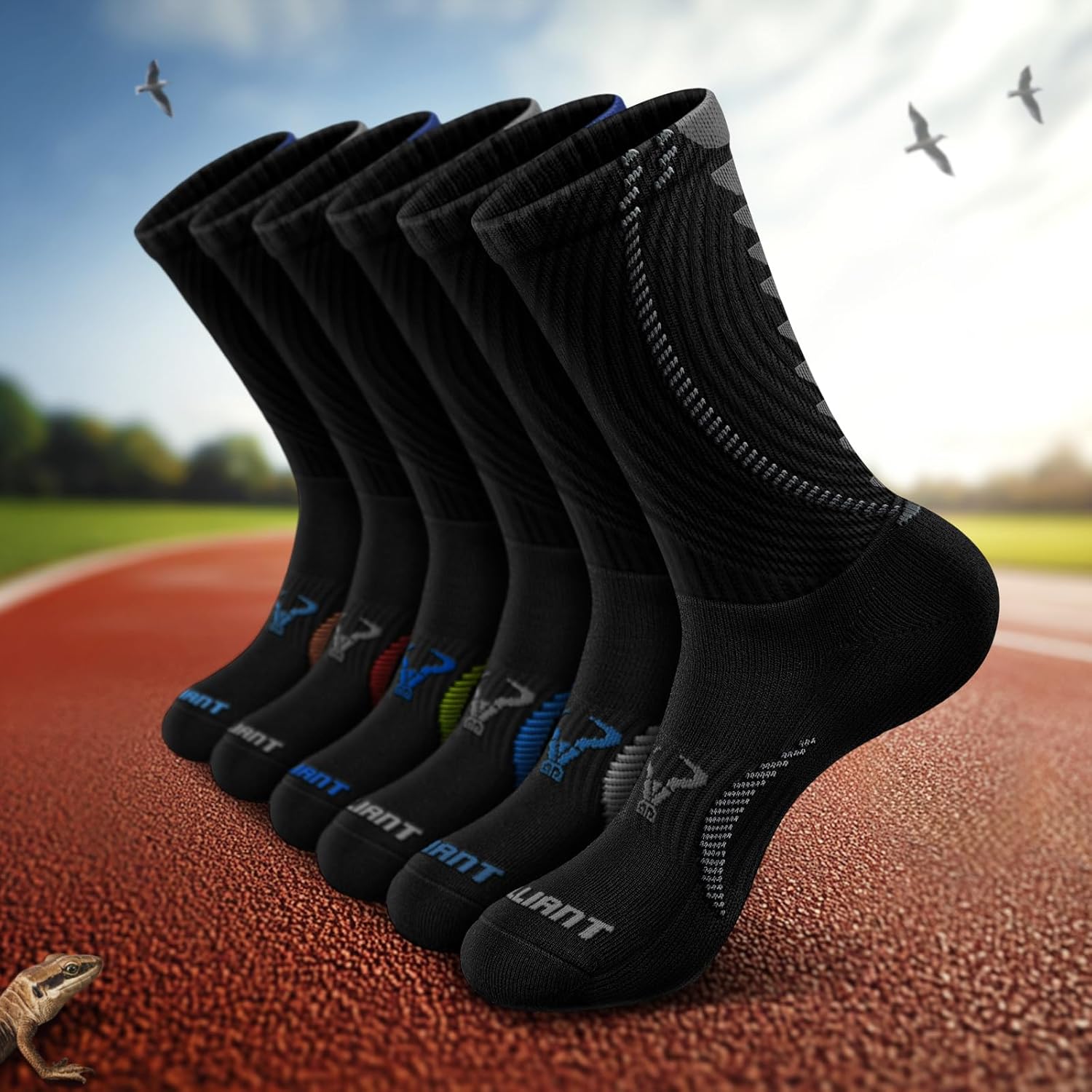 Men Socks,Athletic Compression Crew Socks Cushioned for Men Running Sports Hiking Fishing Arch Support