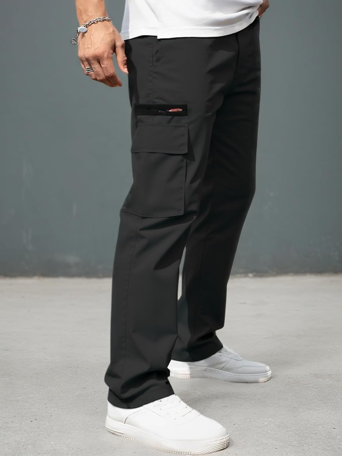 Men’s Casual Cargo Pants – Lightweight Elastic Waist with Pockets Hiking Outdoor