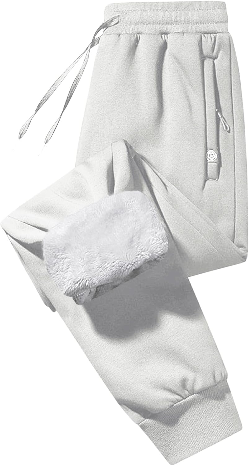 Men’s Fleece Lined Joggers Casual Tracksuit Bottoms Warm Pants Athletic Trousers Drawstring Sweatpants with Pockets