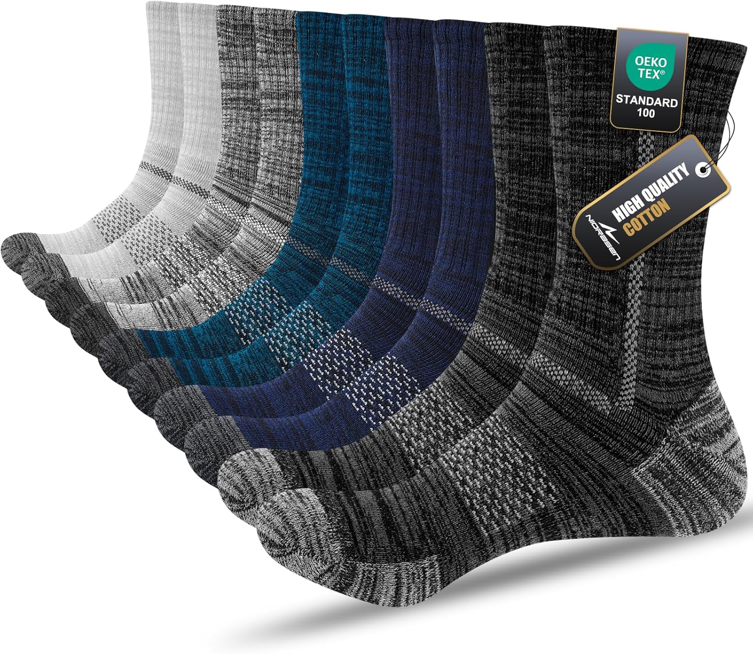 Mens Socks, Cushioned Breathable Work Socks, Performance Walking Crew Thermal Sock Men Women for Hiking Running Sports Trainer Athletic Outdoor Trekking 5 Pairs