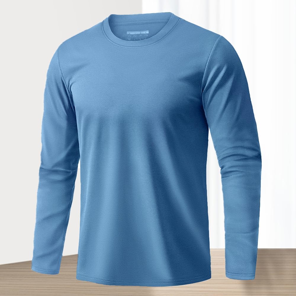 Men’s and Women Long Sleeve Crewneck T-Shirt – Moisture-Wicking Cotton, Solid Colors