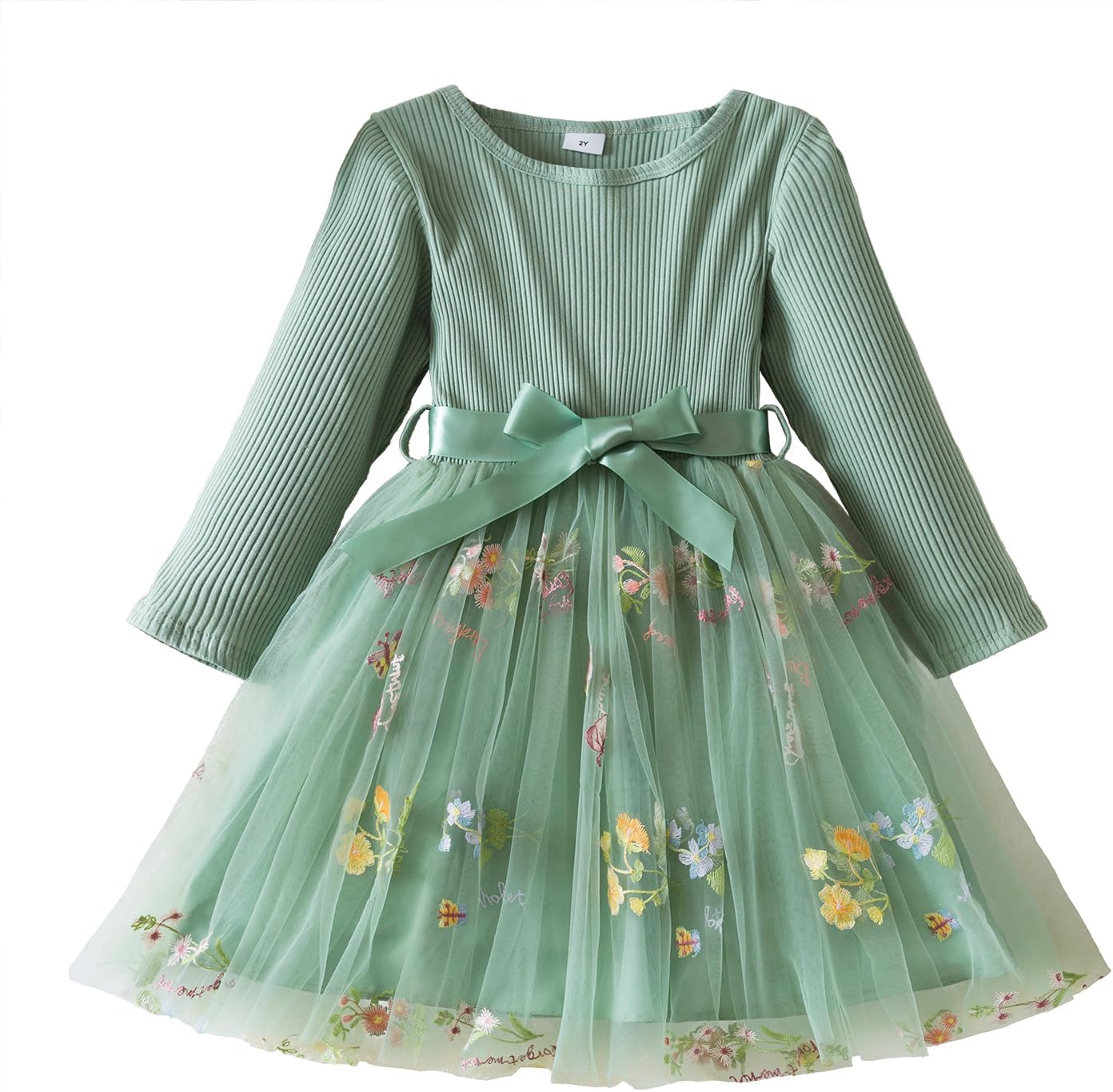 NNJXD Baby Girl Flower Embroidery Tulle Dress Elegant Toddler Birthday Party Dresses