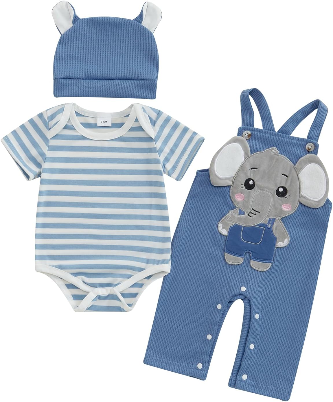 Newborn Baby Boy Clothes Cute Outfit Striped Short Sleeve Romper +Animal Embroidery Overalls + Hat for Boys 3Pcs 0 18 Months Spring Summer
