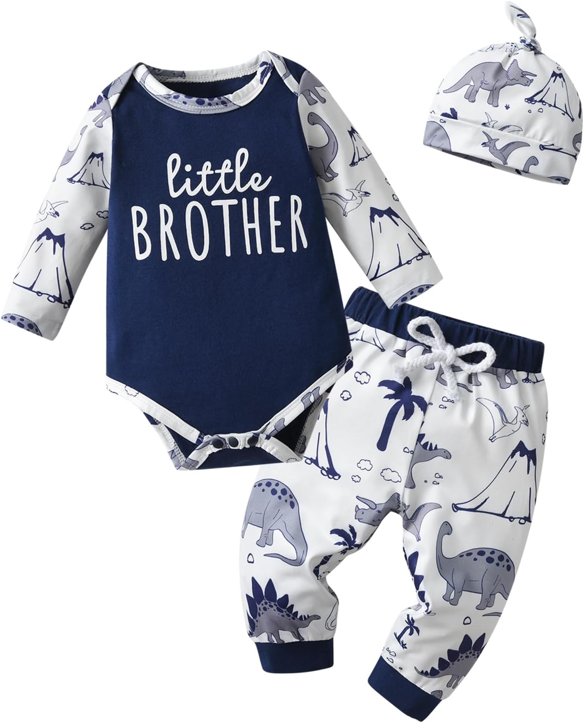 Newborn Baby Boy Clothes Letter Print Long Sleeve Romper + Pants + Hat 3Pcs Set