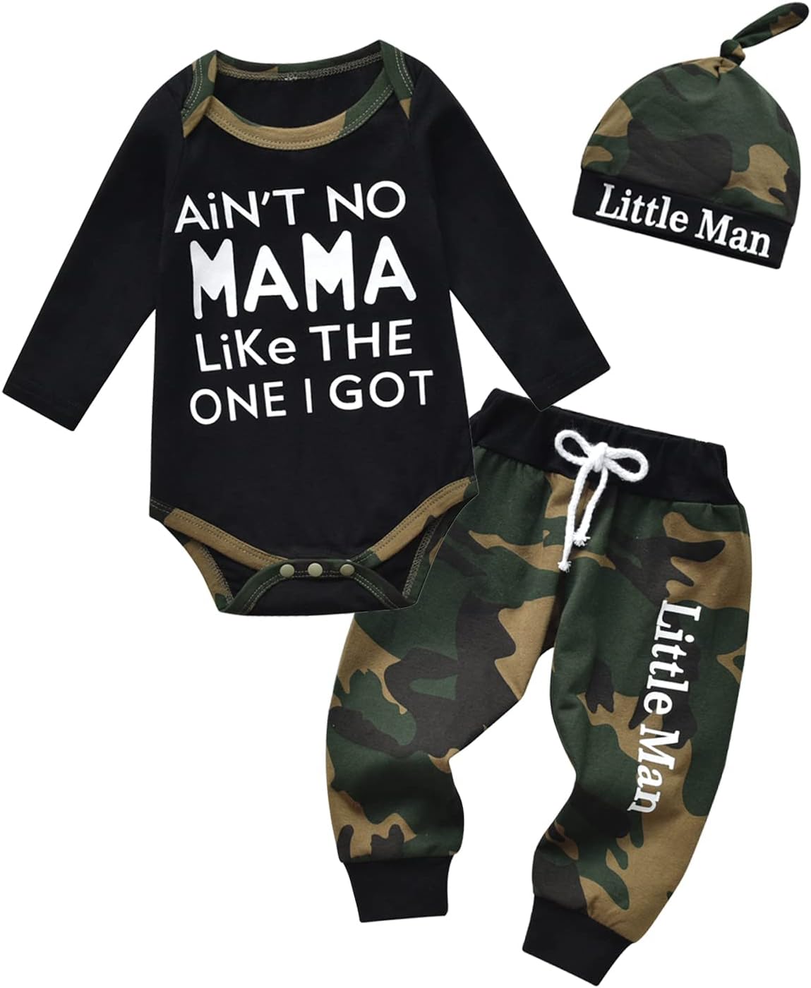 Newborn Baby Boy Clothes Long Sleeves Romper Camouflage Long Pants + Hat Outfits 3pcs Set
