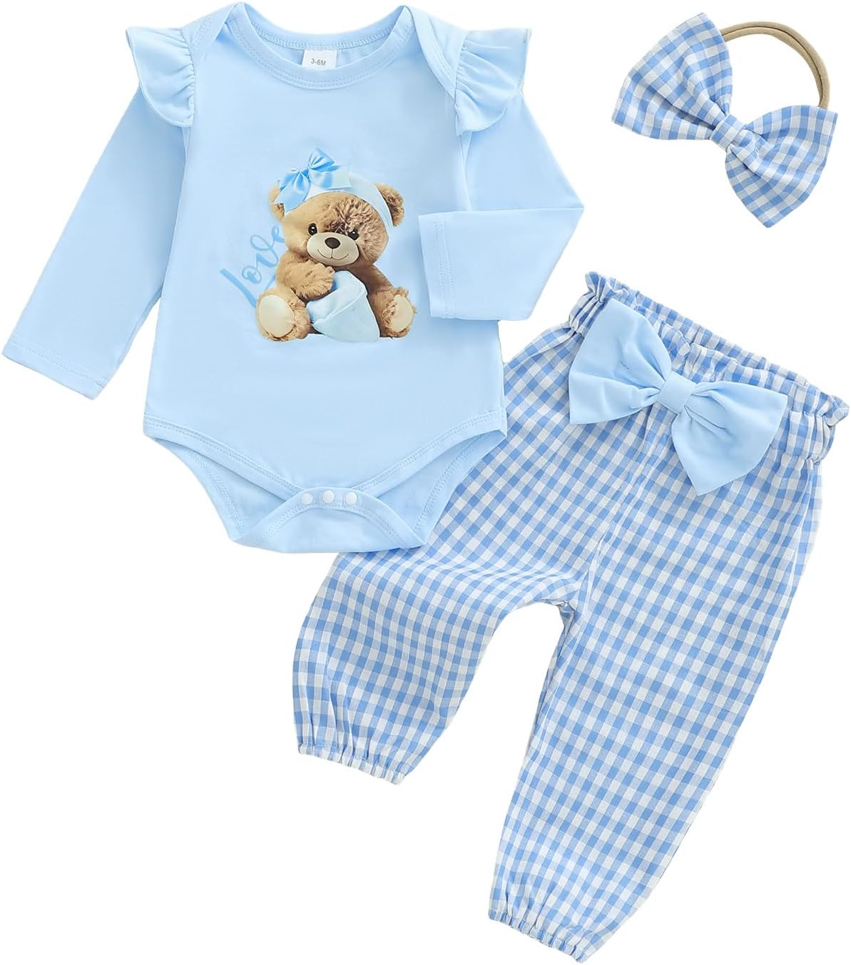 Newborn Baby Clothes Girl Ruffle Bear Long Sleeve Romper Tops Pants Headband Set Cute Fall Winter Outfits