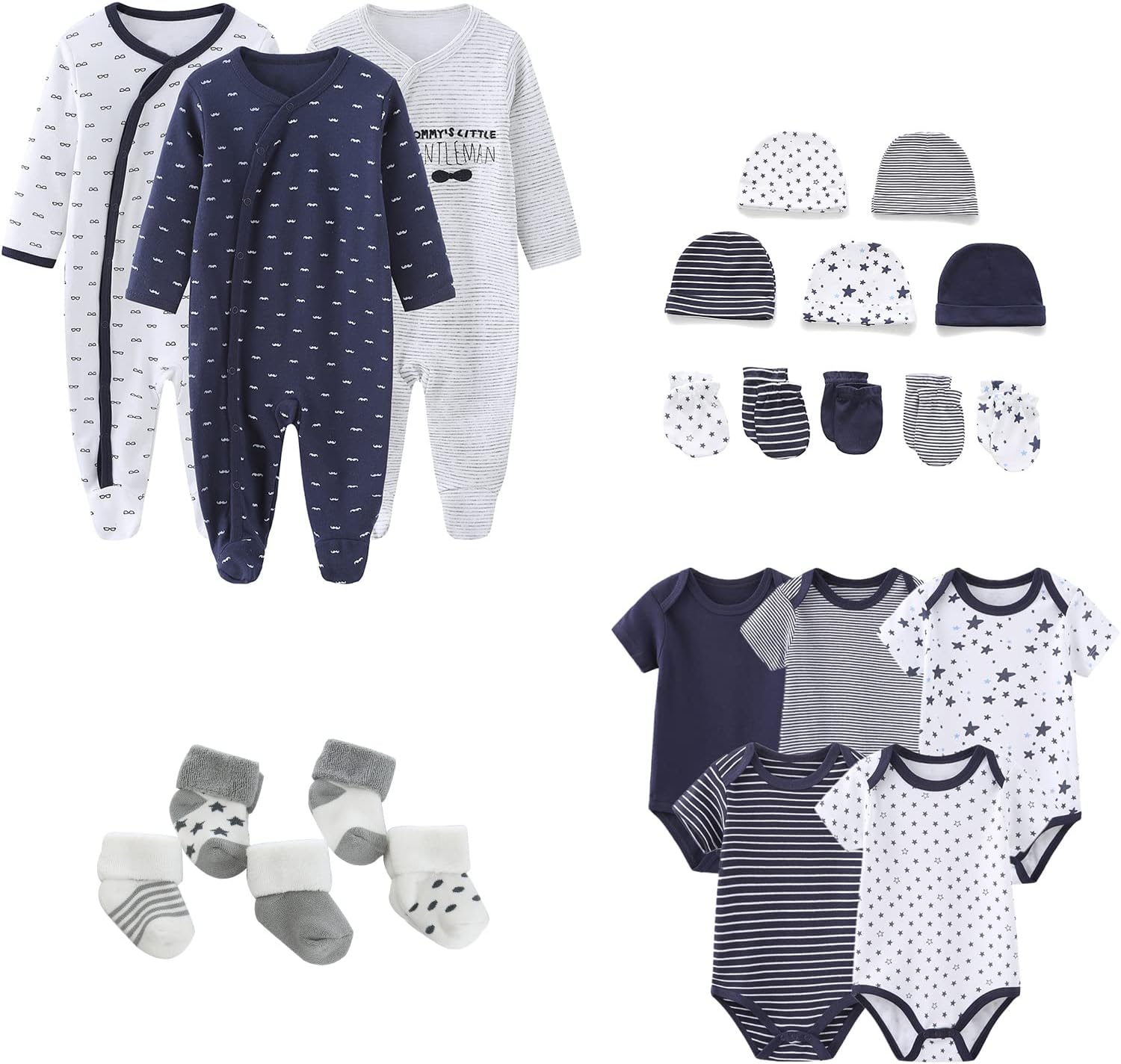 Newborn Baby Clothes Sets 23-Piece, 5-pack Bodysuit+3PJS and Accessories for 0-6 Months