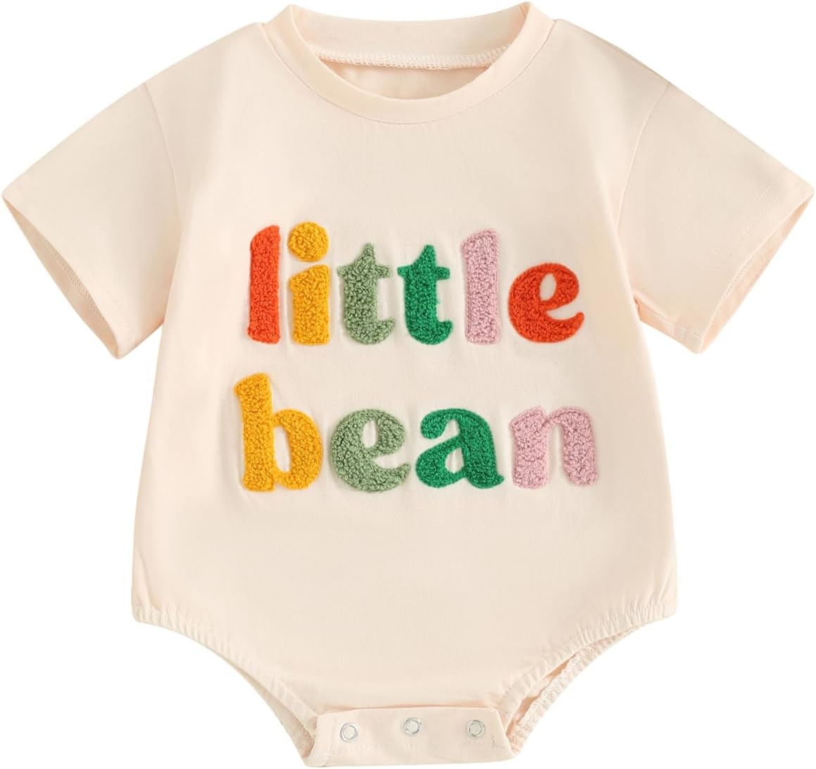 Newborn Clothes Summer Little Bean Romper Infant Baby Girls Boys Short Sleeve Crew Neck Embroidery Letter Jumpsuit Toddler Shirts