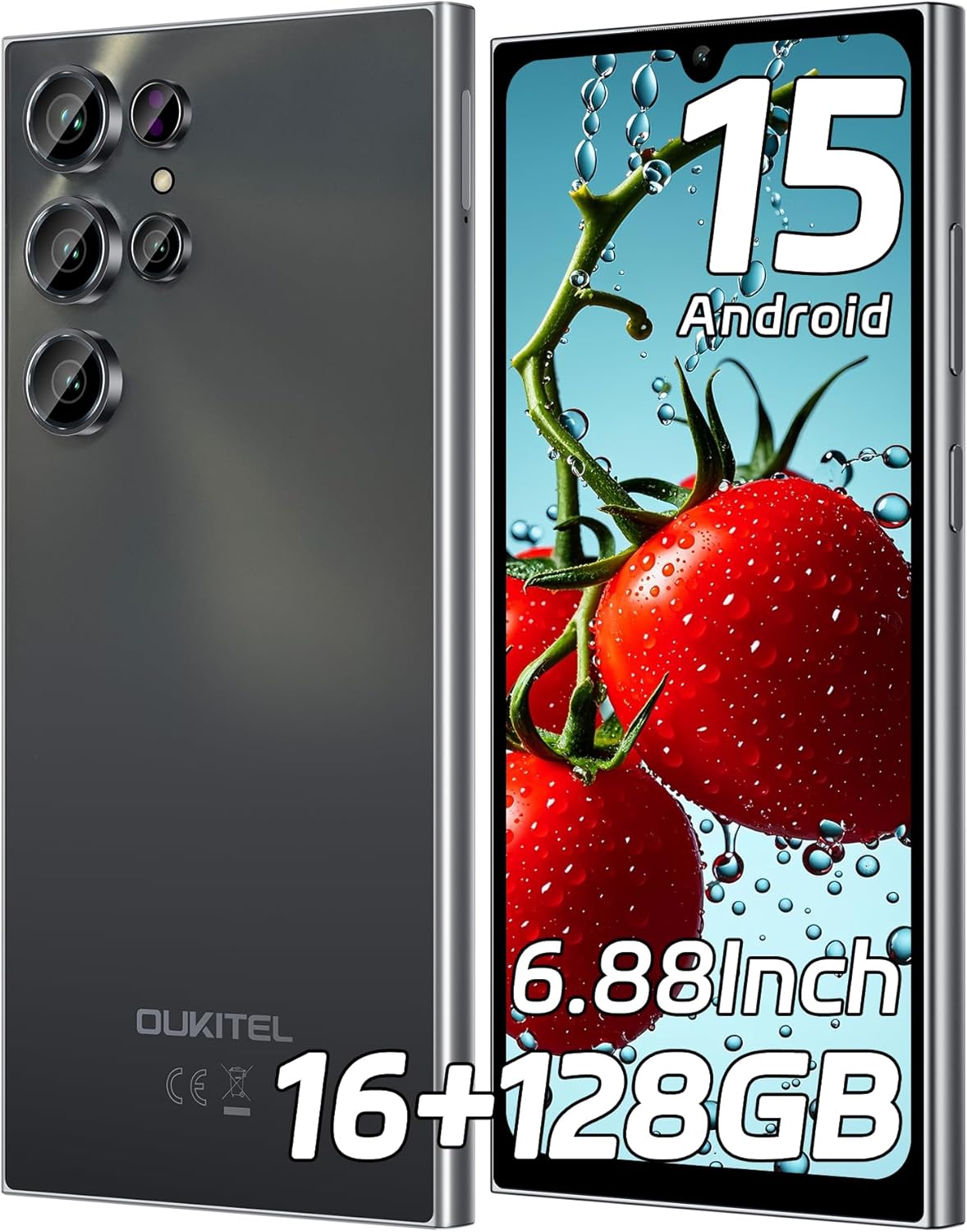 OUKITEL C61 SIM-Free & Unlocked Mobile Phones 2025- Android 15, 6.88″ Display Smartphone, 16GB+128GB/1TB, 5150mAh Battery Phone, 13MP Camera, 4G Dual Sim/Fingerprint/Face Unlock/GPS/BT5.0, Black
