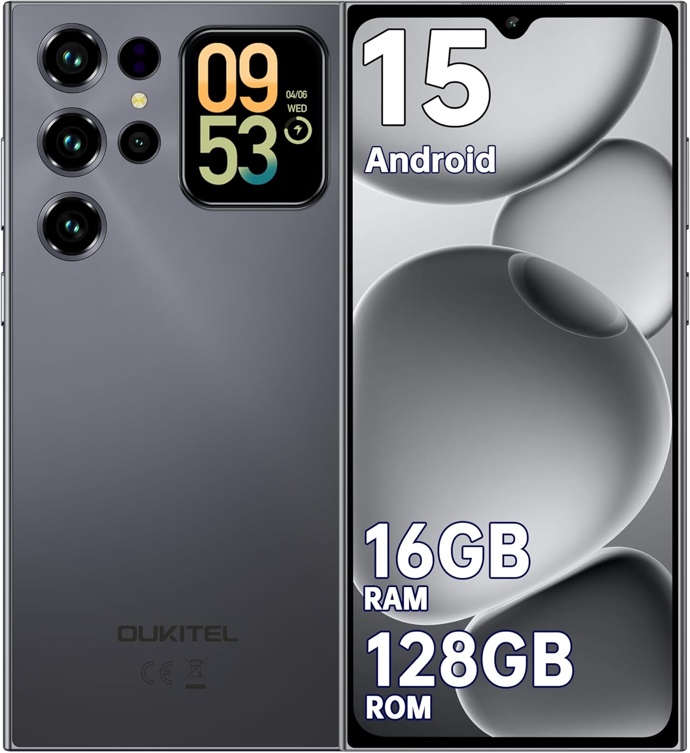 OUKITEL C62 Mobile Phones 2025 – Android 15, 6.88″ Smart phone, 16GB+128GB/1TB, 5150mAh Battery Phone, 13MP Camera, 4G Dual SIM-Free & Unlocked Mobile Phones, Fingerprint/Face Unlock/GPS/BT5.0, Black