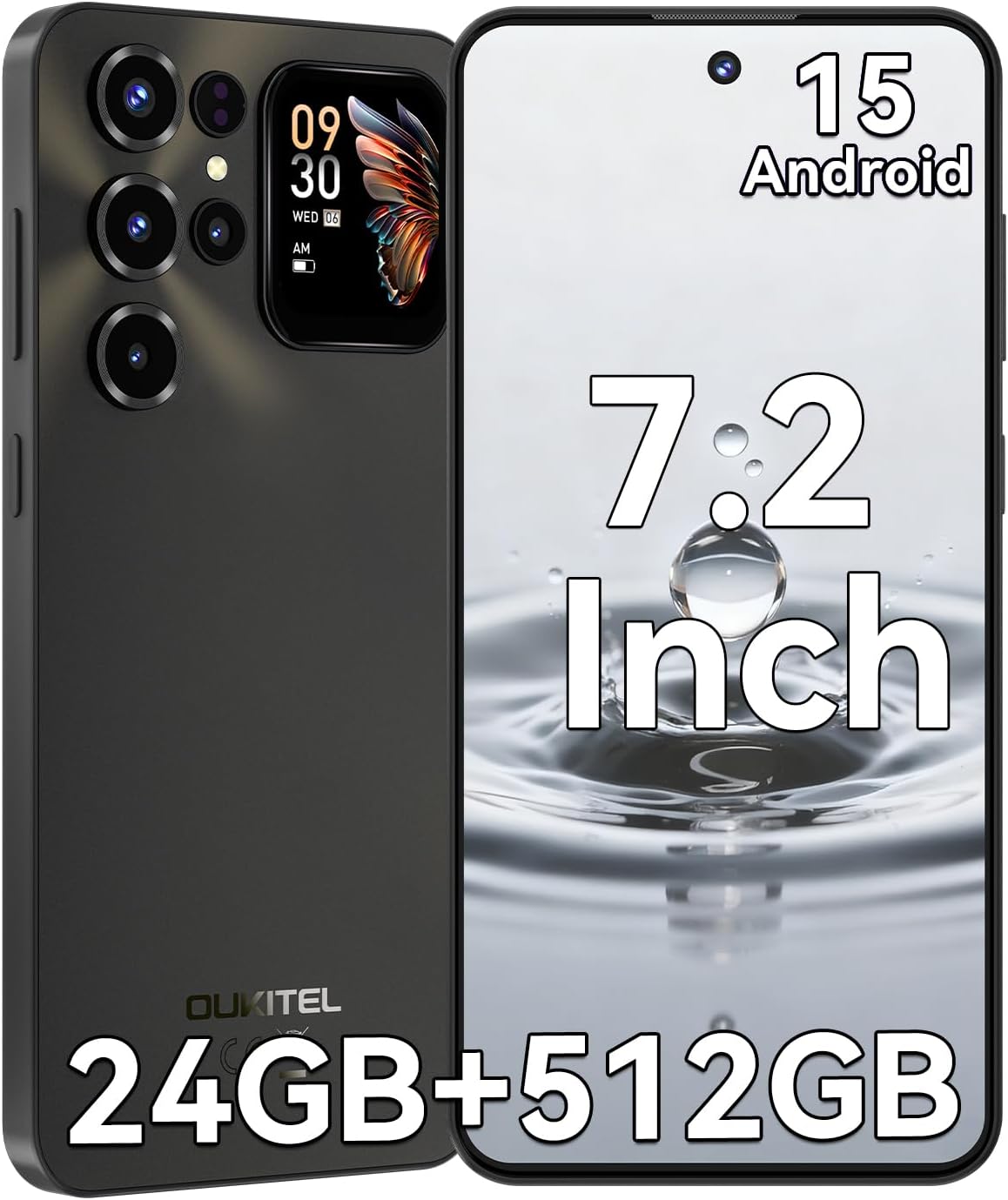 OUKITEL C68 PLUS Mobile Phones, 7.2’’HD+ 120Hz Sub Display, 24GB RAM & 512GB ROM/1TB TF, 6000mAh Battery, 64MP, Sim-Free & Unlocked Mobile Phones, 4G Dual SIM Android Phone, NFC, OTG, Case – Grey
