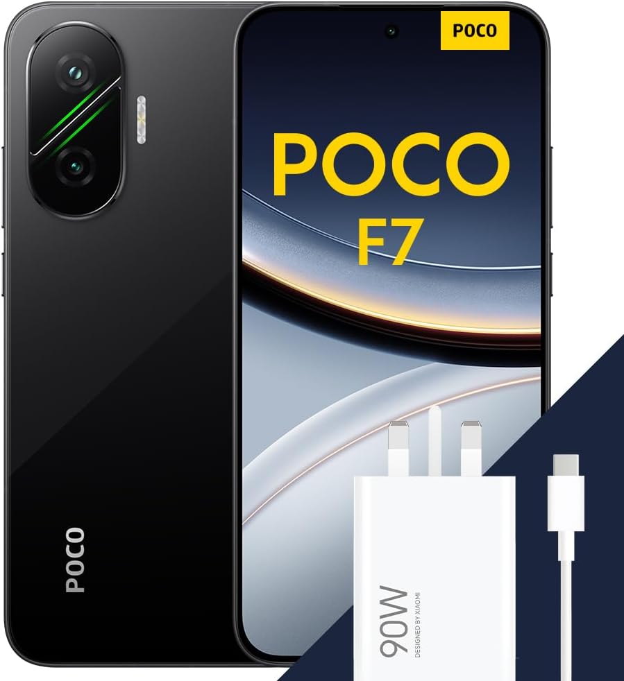 POCO F7 Smartphone, 12+256GB, Black, Flagship Snapdragon® 8s Gen 4, 6500mAh battery, 50MP Sony camera with OIS, 6.83″ 1.5K 120Hz AMOLED display (Included power adapter)