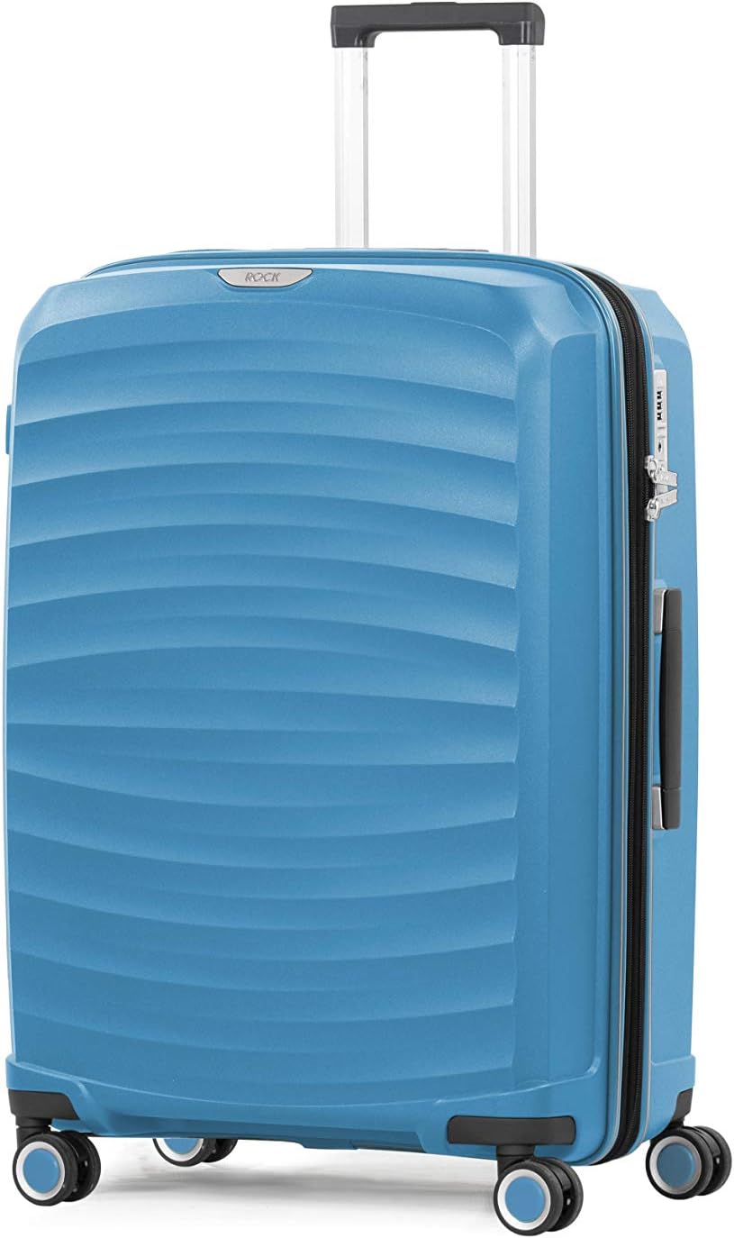 Rock Sunwave Medium Expandable Hard Shell Hold Suitcase in Blue – Built for Adventure, 360 Swivel-Wheels, Telescopic Handle, Impact-Resistant Material & TSA Combination Lock – 66x46x34.5cm 4.1KG