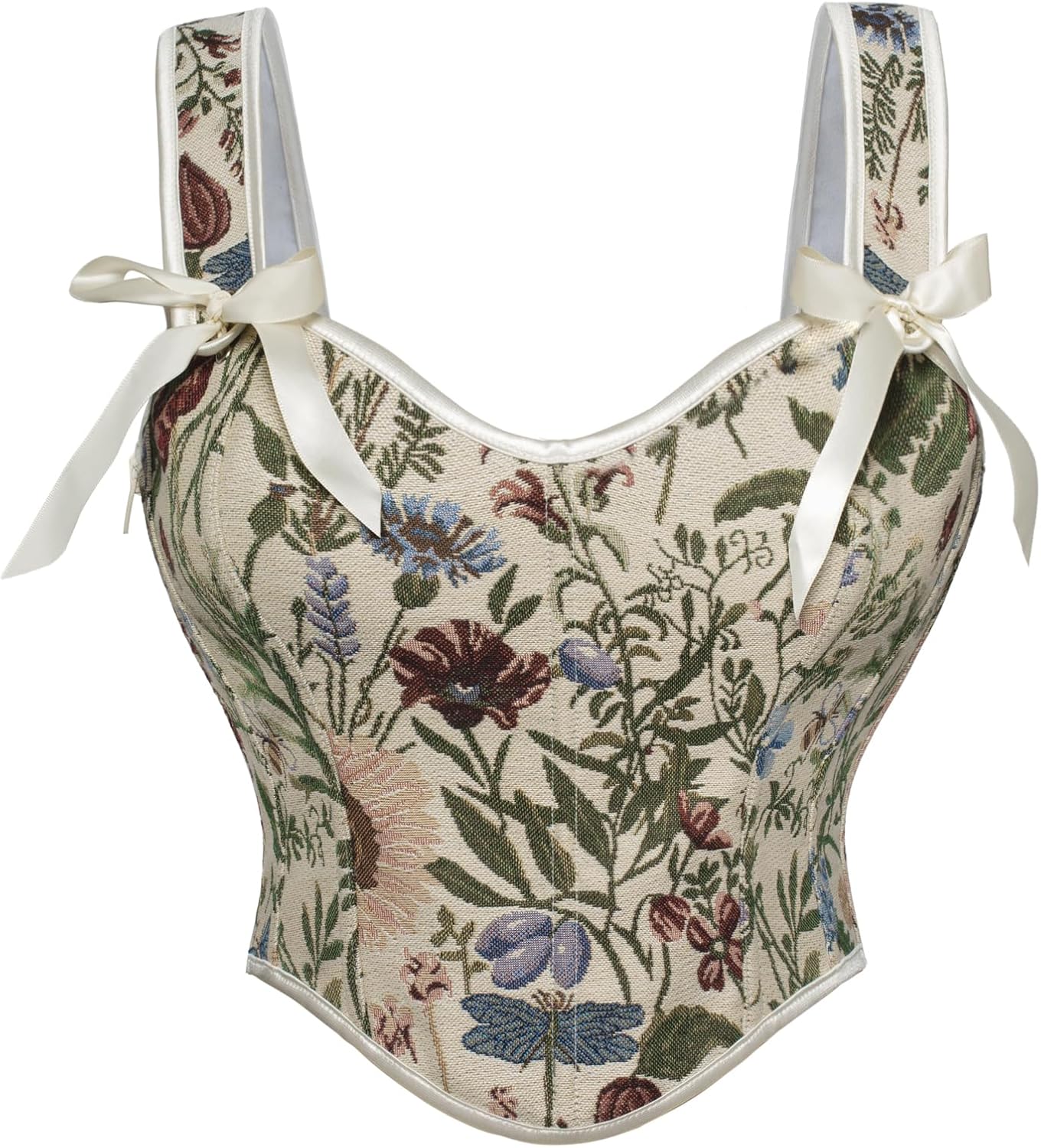 SCARLET DARKNESS Women Renaissance Corset Square V-Neck Lace-up Corset Top Floral Shapewear Corsets