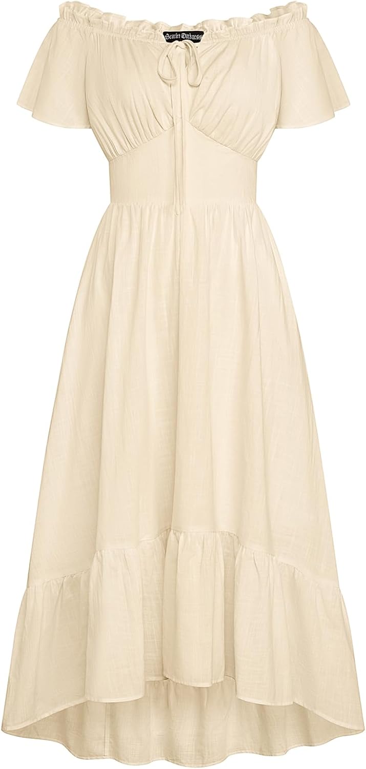 SCARLET DARKNESS Women Renaissance Maxi Dress Off Shoulder High Low Hem Corset Dress