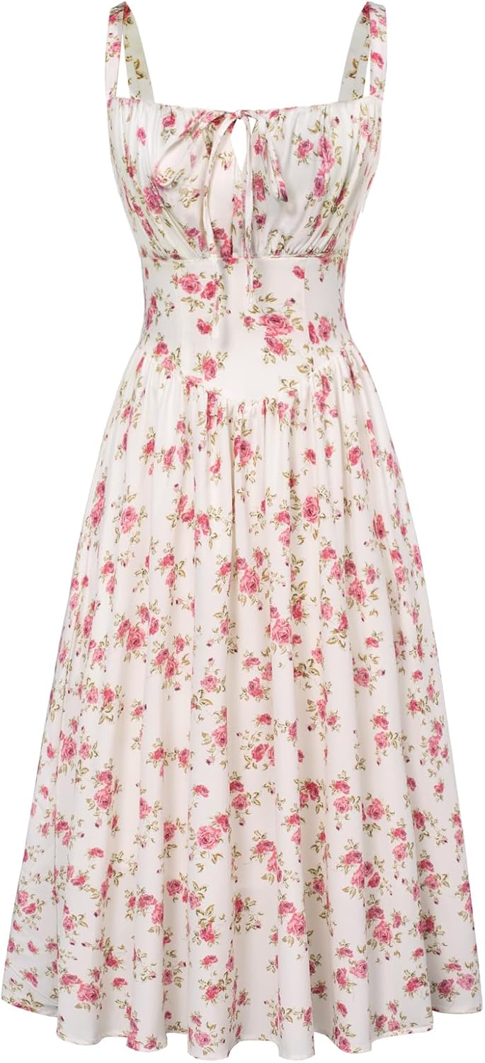 SCARLET DARKNESS Women Summer Dresses Casual Floral Beach Sundress A-Line Sleeveless Spaghetti Strap Victorian Milkmaid Corset Dress