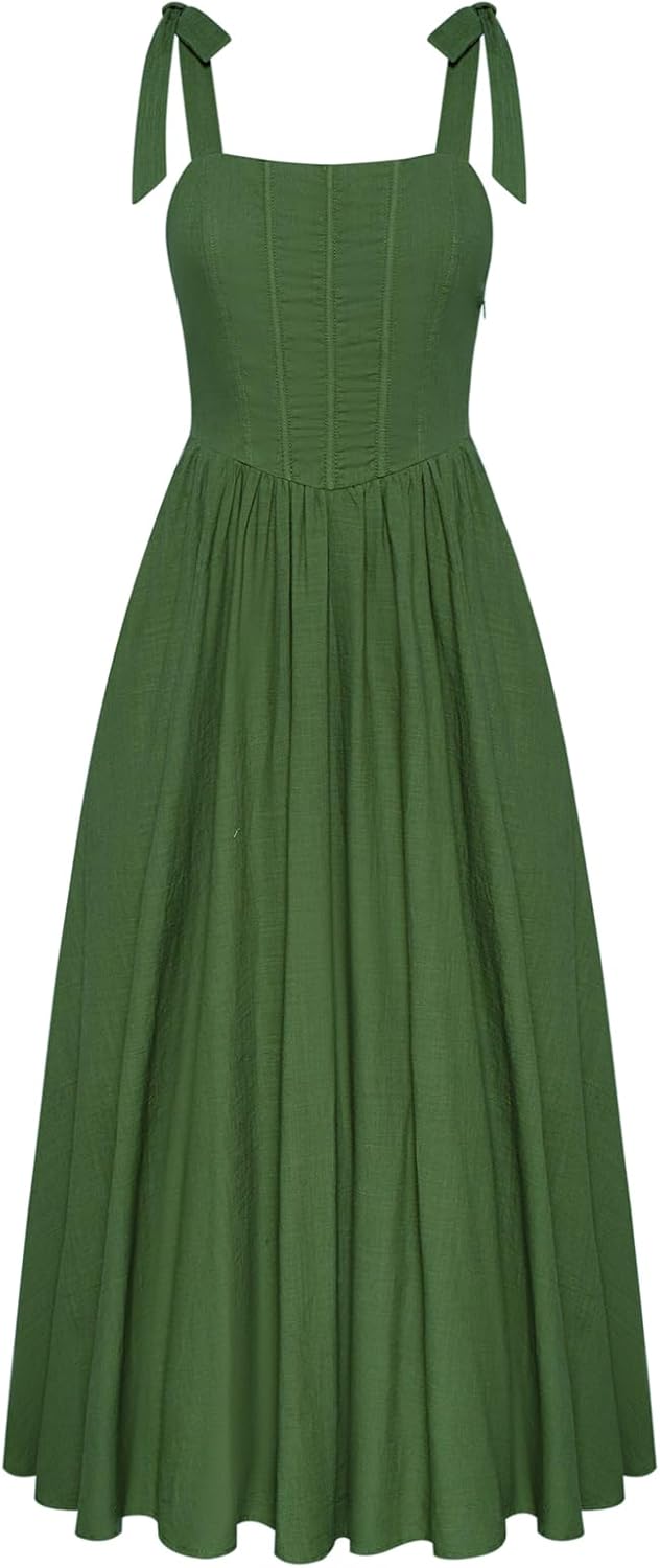 SCARLET DARKNESS Women Summer Sundresss Casual A-Line Sleeveless Spaghetti Strap Corset Dress with Pockets