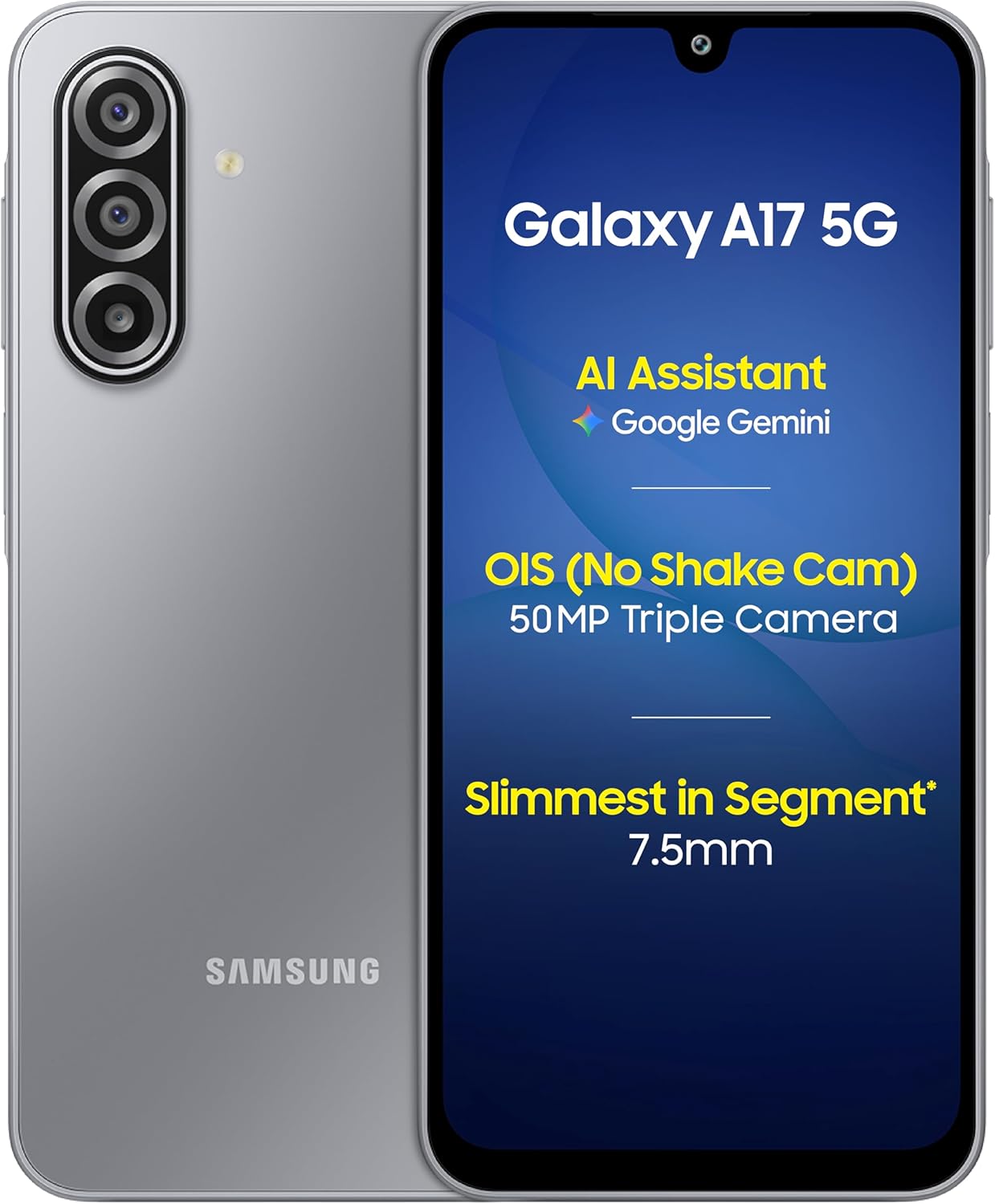 Samsung Galaxy A17 5G Smartphone (Grey, 6GB+128GB) | 50MP AI Camera | Super AMOLED Screen | Circle to Search | Gemini Live | Gorilla Glass Victus | Slim 7.5mm Body