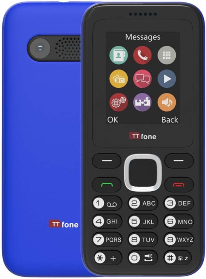 TTfone TT150 Unlocked Basic Mobile Phone UK Sim Free with Bluetooth, Long Battery Life, Dual Sim with camera and games, easy to use, Pay As You Go (O2, with £0 Credit, Blue)