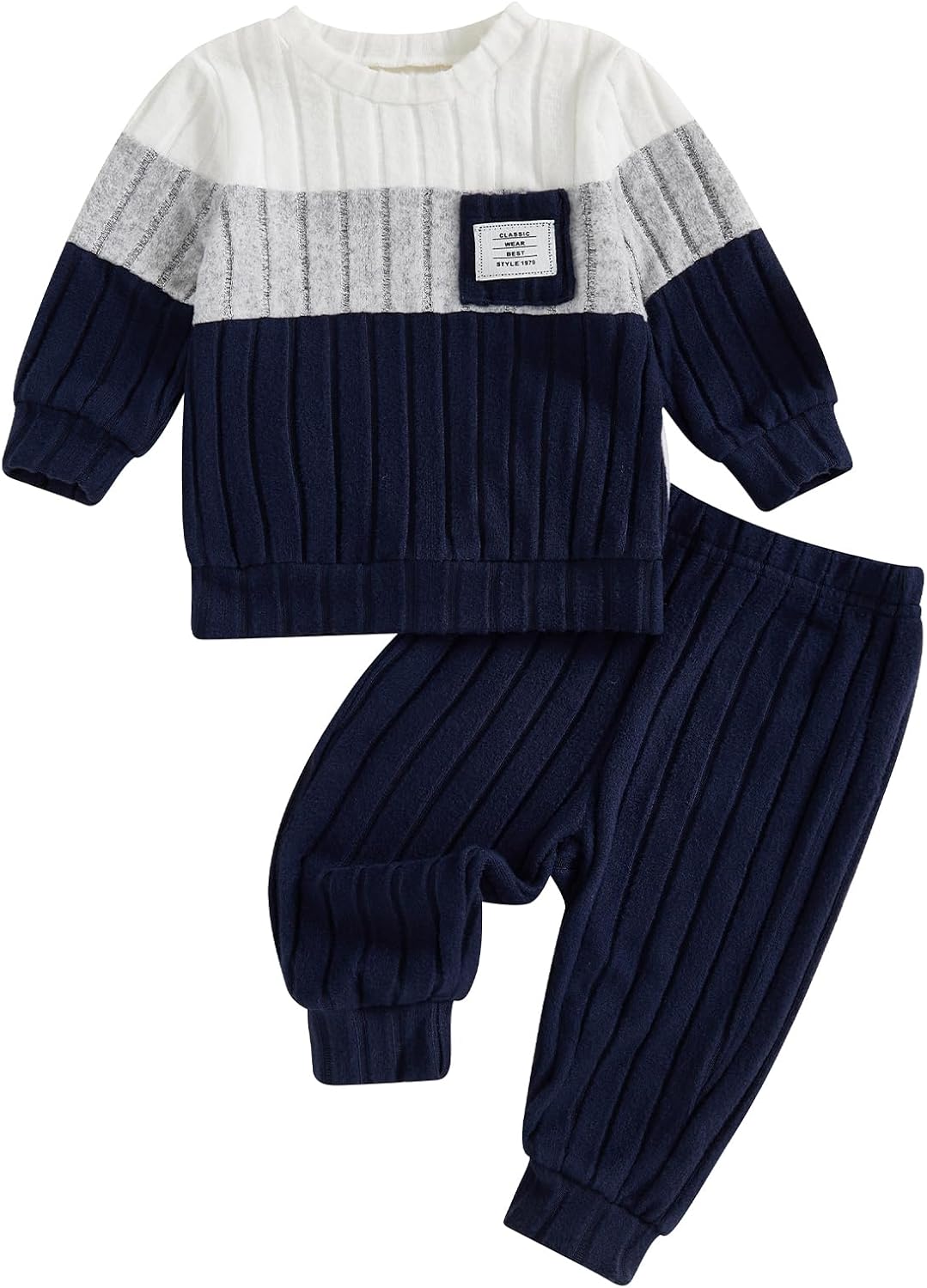 Toddler Baby Boy Fall Winter Warm Outfits Splicing Color Long Sleeve Sweatshirt Pullover Elastic Jogger Long Pants Set 2pcs Infant Boy Clothes Spring