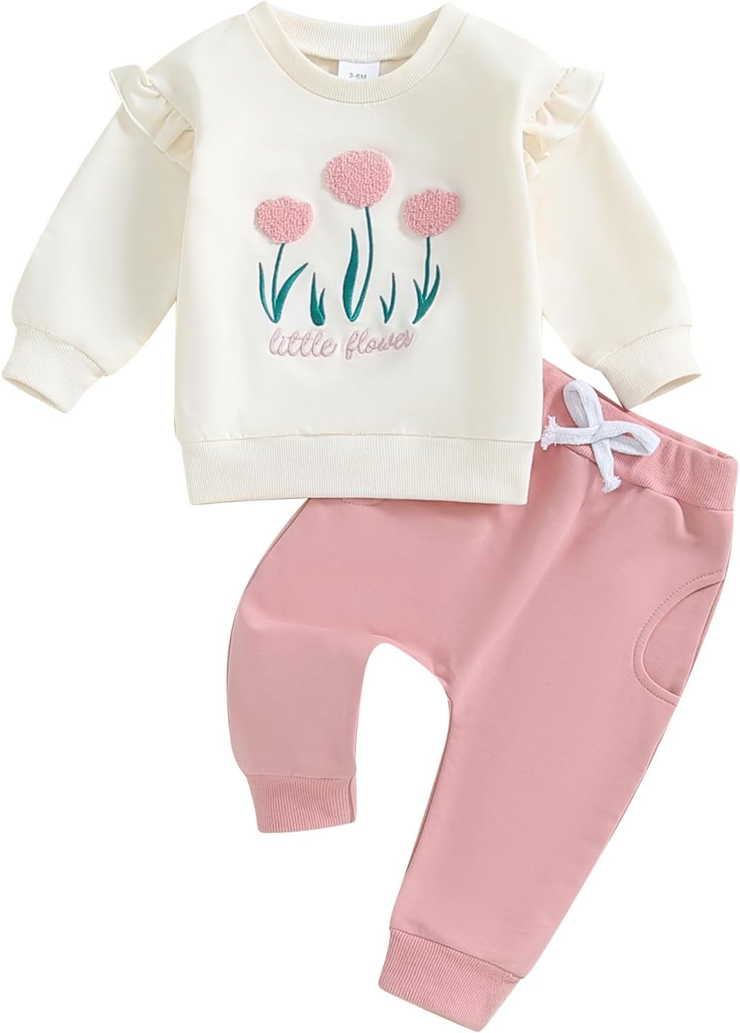 Toddler Baby Girl 2 Pieces Outfit Fall Winter Tracksuit Floral Embroidered Sweatshirt Jumper Elastic Waist Joggers Pants Set