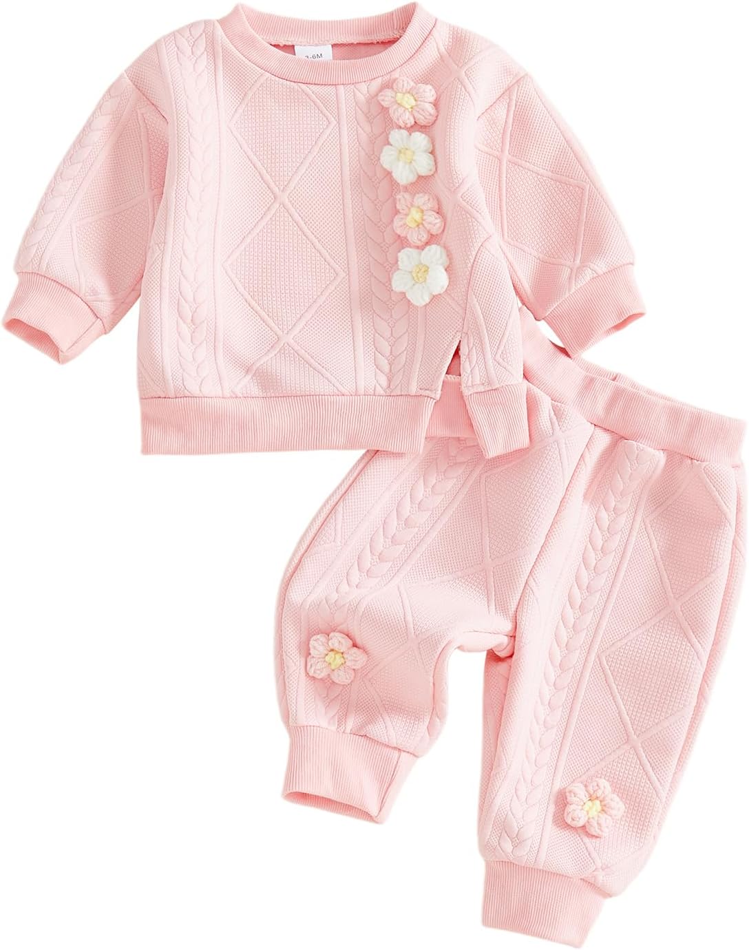 Toddler Baby Girl Clothes 3D Flower Embroidery Cute Long Sleeve Sweatshirt Tops Solid Color Casual Pants 2Pcs Set Infant Fall Winter Outfit