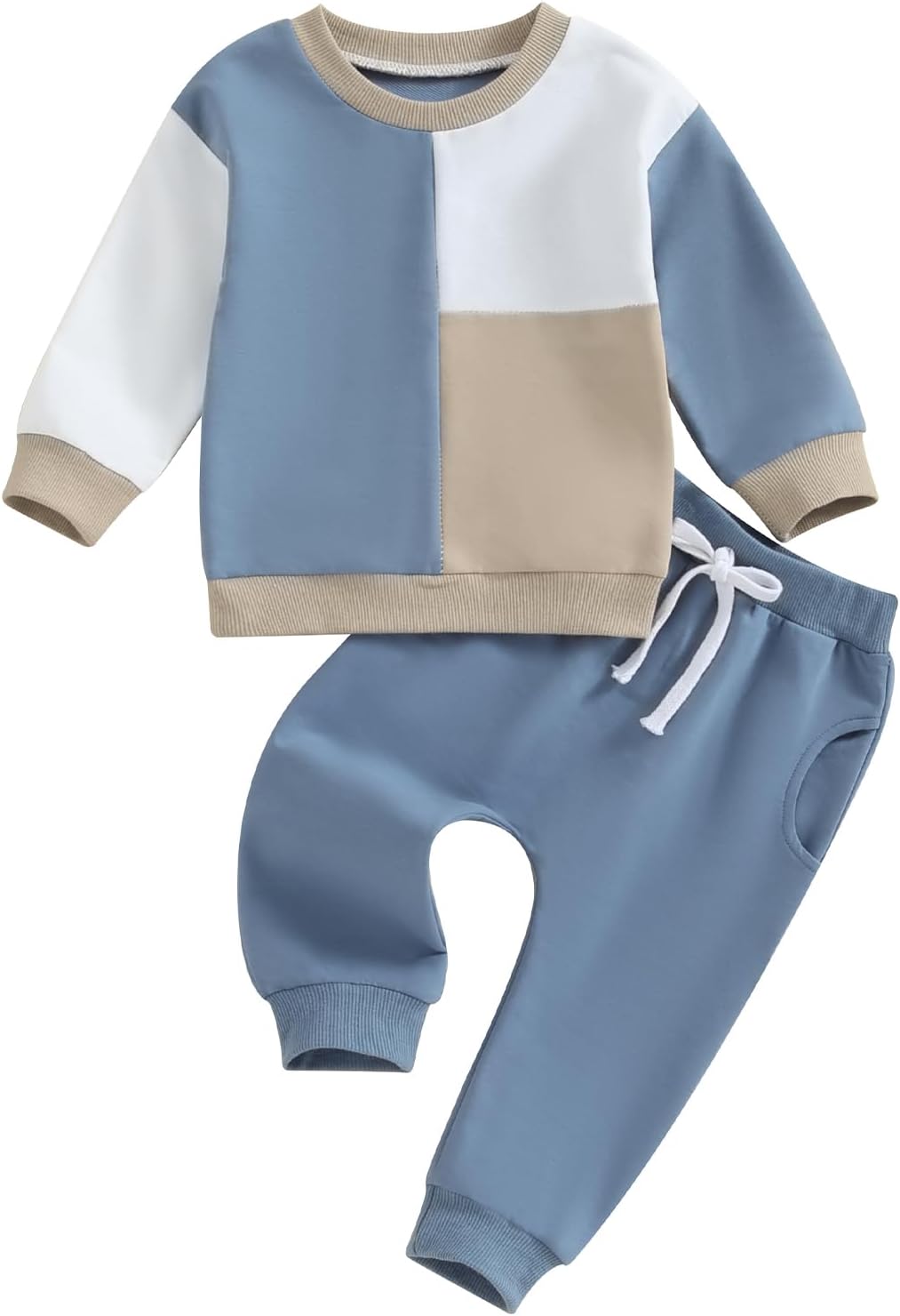 Toddler Boys Girls Tracksuit Outfit Contrast Color Long Sleeve Round Neck Sweatshirt Elastic Waist Trousers 2Pcs Sports Set