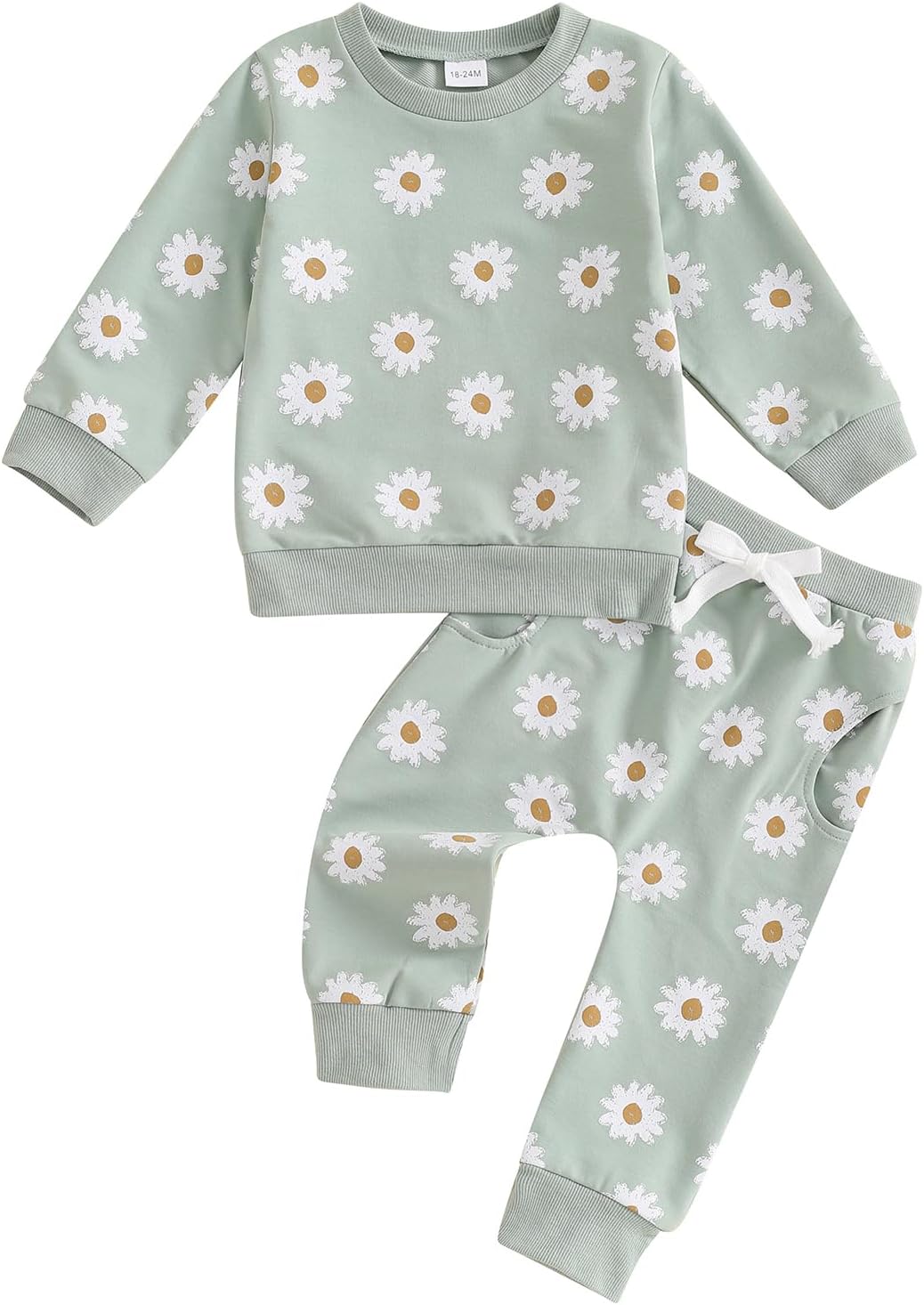 Toddler Infant Baby Girl Fall Winter Outfit Clothes 0-5 Years Long Sleeve Sweatshirt Flower Daisy Pullover Tops + Elastic Waist Trousers Pants With Pockets Tracksuit Sets