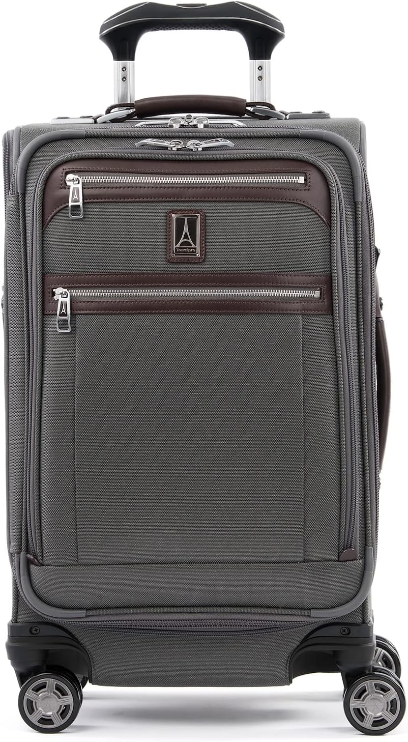 Travelpro Platinum Elite Softside Expandable Luggage, 8 Wheel Spinner Suitcase, USB Port, Fits up to 15″ Laptop, Men and Women, Business Plus, Vintage Grey, Carry-On 21-Inch, Platinum Elite Softside