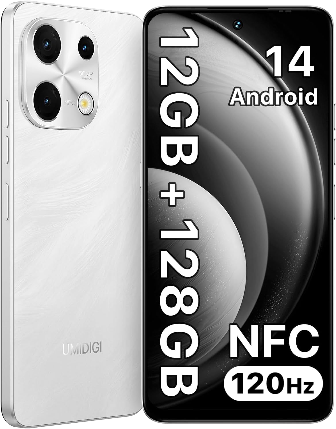 UMIDIGI Note 100 Mobile Phones,Android 14 Phone, 12(6+6) GB +128GB/1TB Smart Phone, 6.8″+ 120Hz, 50MP, 4G Dual SIM Free Unlocked Mobile Phones, 5000mAh, NFC/FaceID/Fingerprint, USB-C Cable Only,White