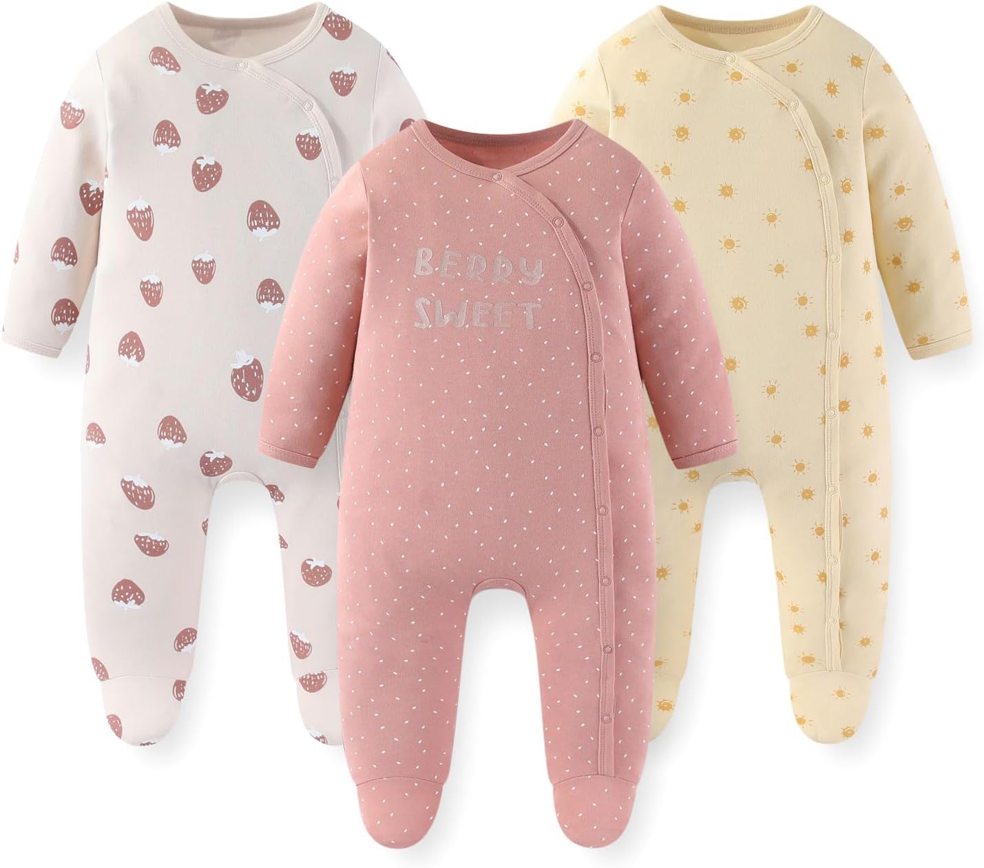 Unisex Baby Boy Girl Footies Rompers Cotton Long Sleeve 3 Pack Infant Jumpsuits 0-12Months Babies’ Outfits
