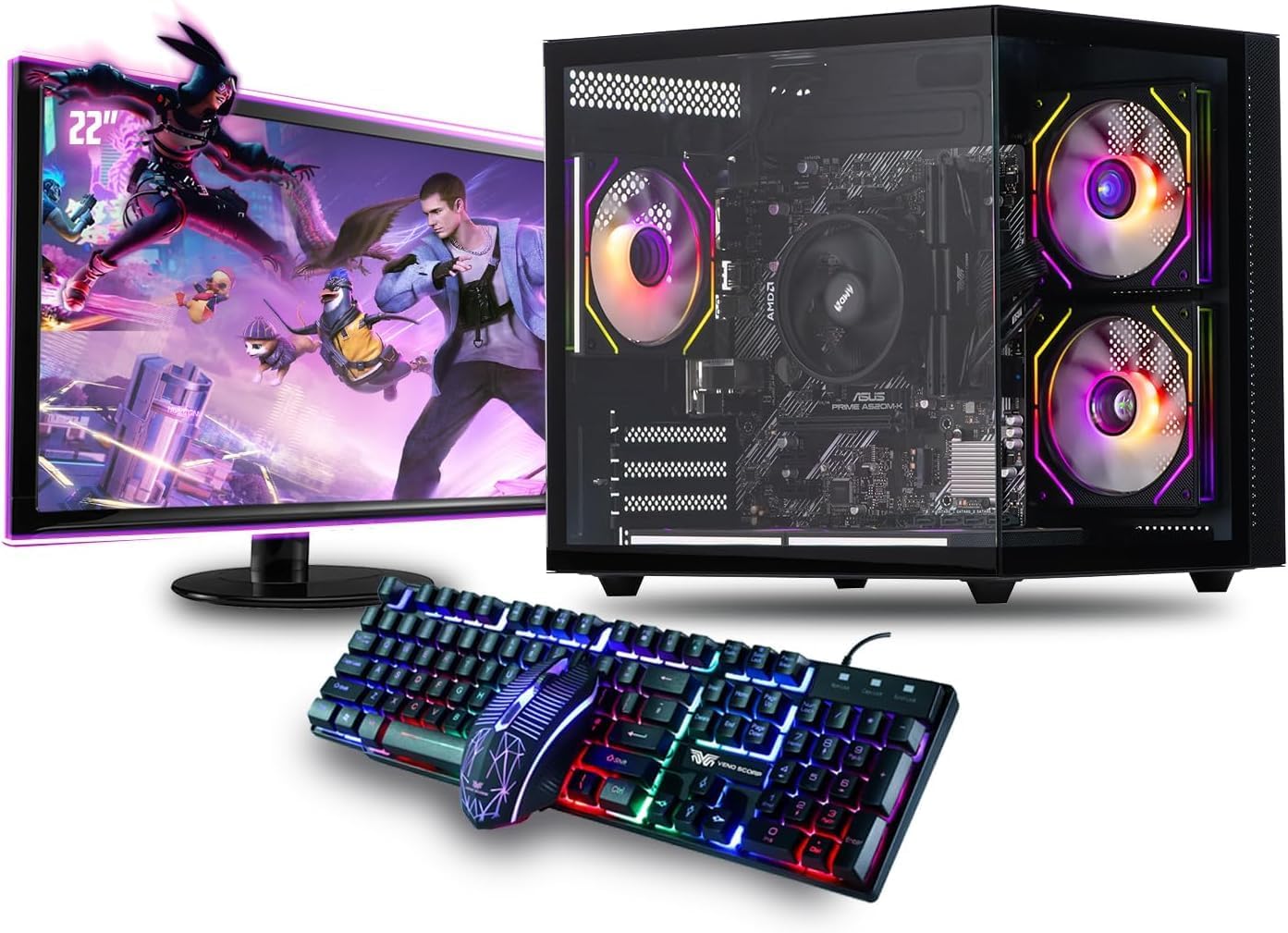 Veno Scorp Gaming PC Bundle Intel Core i7 3rd Gen 3.9GHz, GTX 750 4GB, 16GB RAM, 256GB SSD + 1TB HDD, Windows 11, WiFi, 22″ Monitor, Mini Nemesis Black RGB Case, 500W PSU