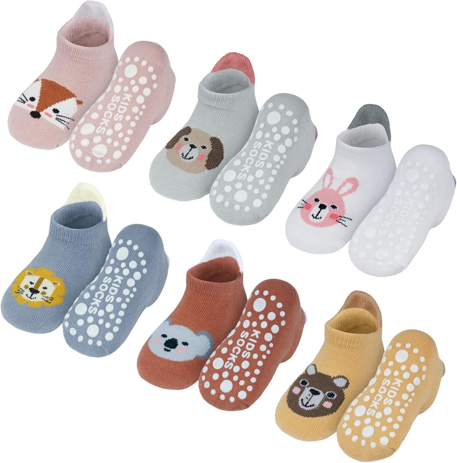 Vicloon Baby Socks for Boys Girls, 6 Pairs Baby Socks, Baby Non Slip Socks, Baby Anti Slip Cotton Sock, Baby Socks Cotton Socks -L, yellow/white/orange-L, 12 Months 6 count