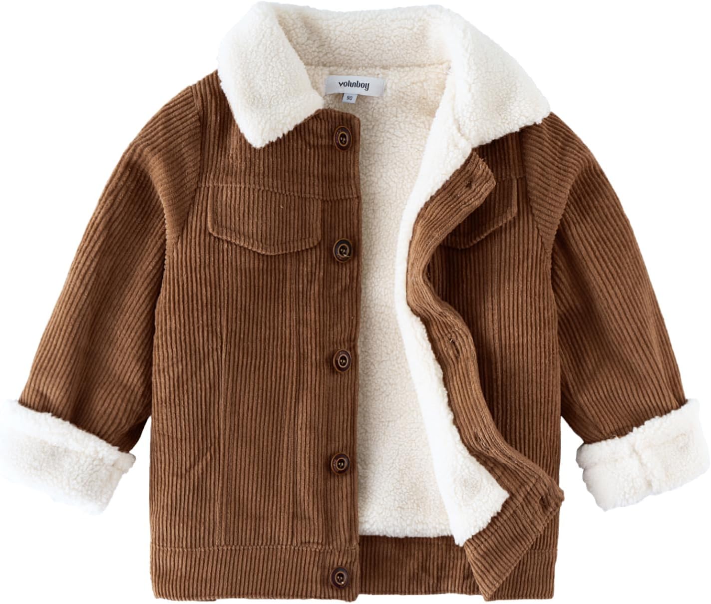 Volunboy Toddler Corduroy Sherpa Jacket, Fleece Lining Coat Lapel Button Down Thicked Warm Outwear for Baby Boys Girls