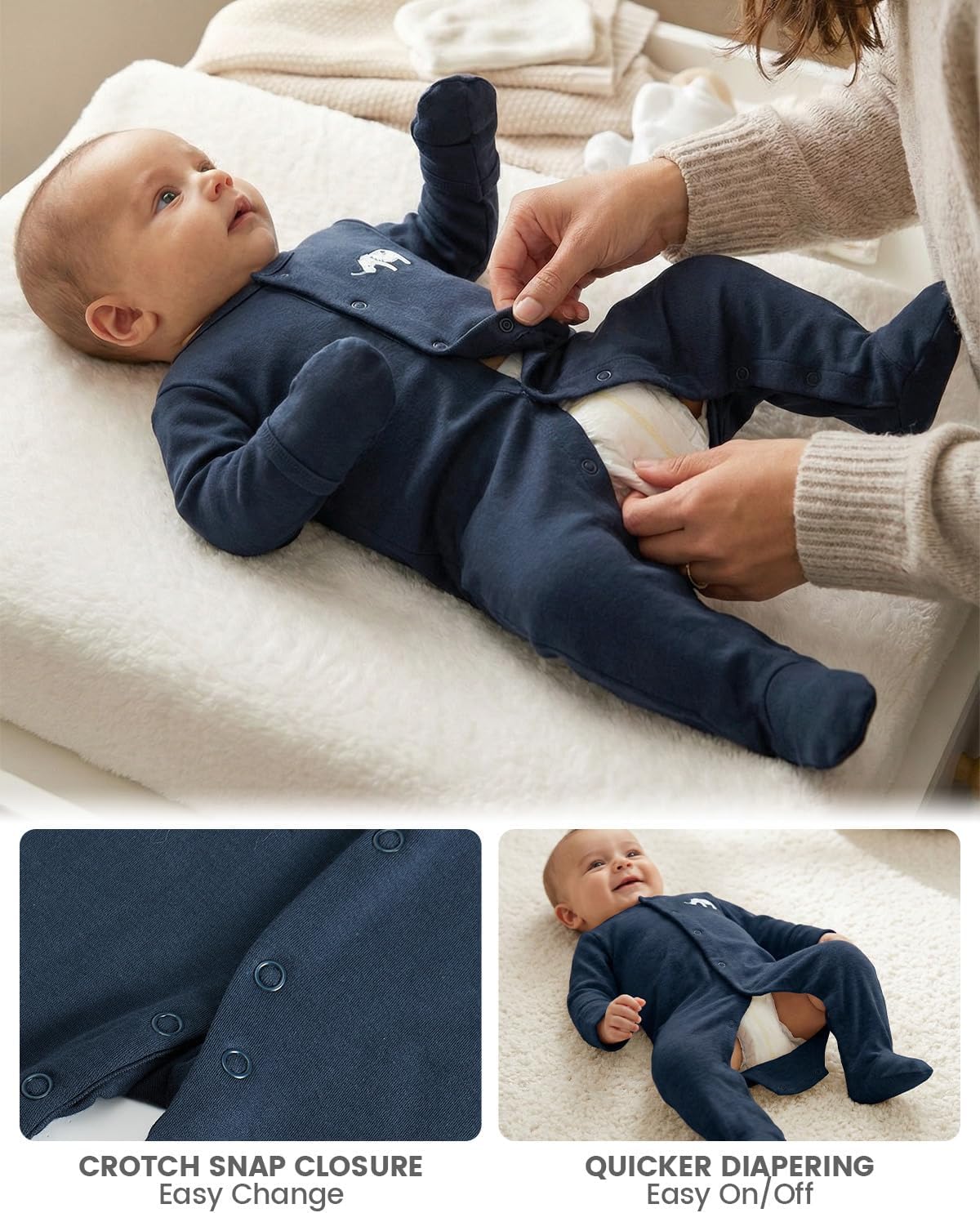 WYTbaby 3 Pack Baby Romper Cotton One Piece Newborn Jumpsuit Long Sleeve Bodysuit Baby Grows for 0-12 Months