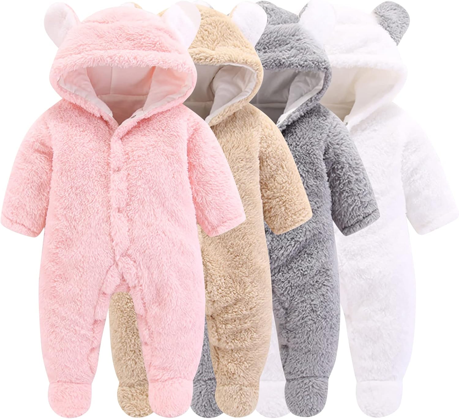 Winmany Newborn Baby Cartoon Bear Snowsuit Winter Coat Fleece Hooded Romper Jumpsuit