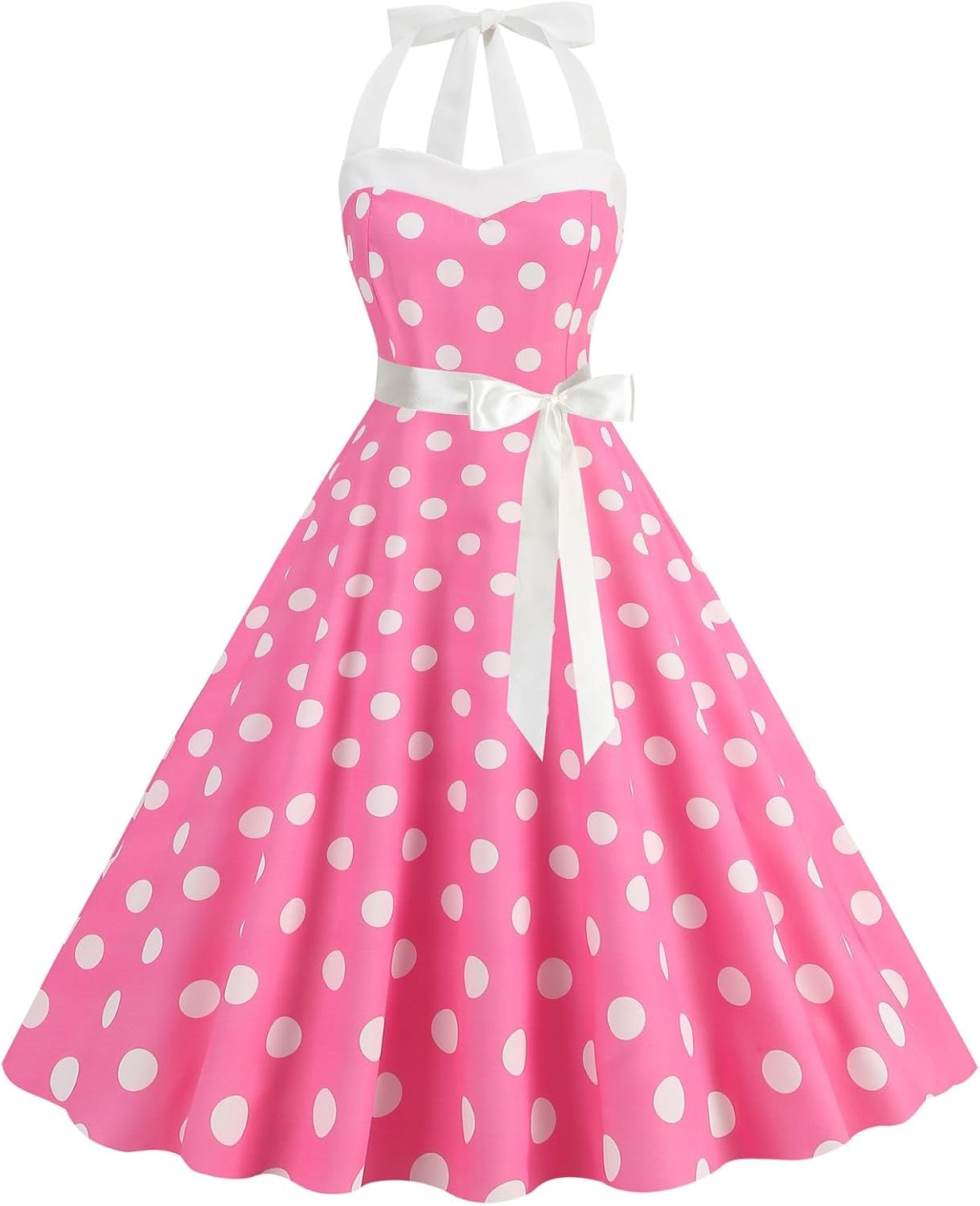 Women’s Adult 50‘s Polka Dot Pattern Dress Vintage Cocktail Party Fancy Dress Costume Pink M