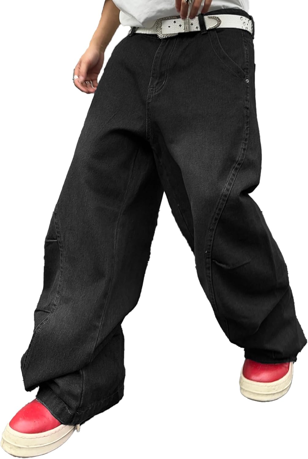 Zewool Mens Irregular Sutures Baggy Jeans Y2k Hip Hop Wide Leg Denim Pants Casual Fashion Trousers Streetwear