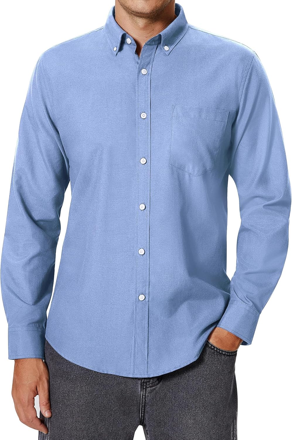 siliteelon Men’s Oxford Shirt Long Sleeve Smart Casual Plain Regular Fit Button Down Shirts with Pocket